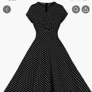 Temu, Retro Swing Dress, Size Medium, Black with White Polka Dots NWOT